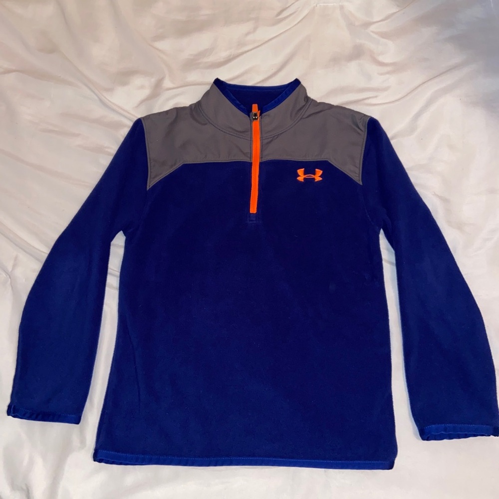 Under Armour Blue Orange Long Sleeve Fleece Pullover Boy's Youth Size 6